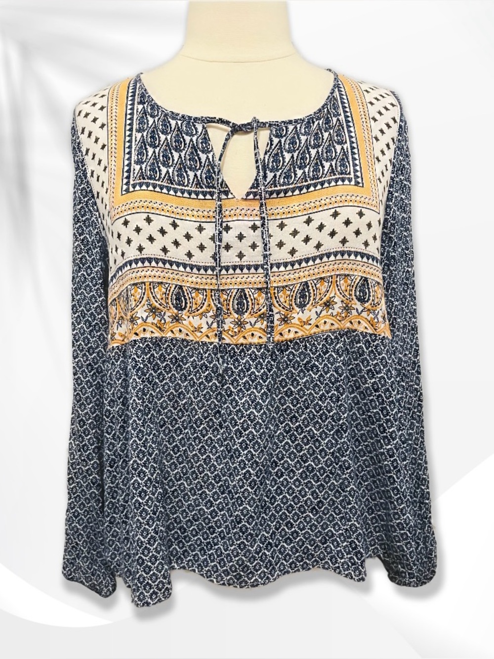 New Directions Boho Print Long-Sleeve Peasant Top P/L